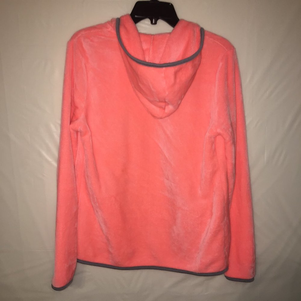 No Boundaries Fleece Sweatshirt Jacket Hoodie Peach/Pink with Gray trim Large - Picture 2 of 11